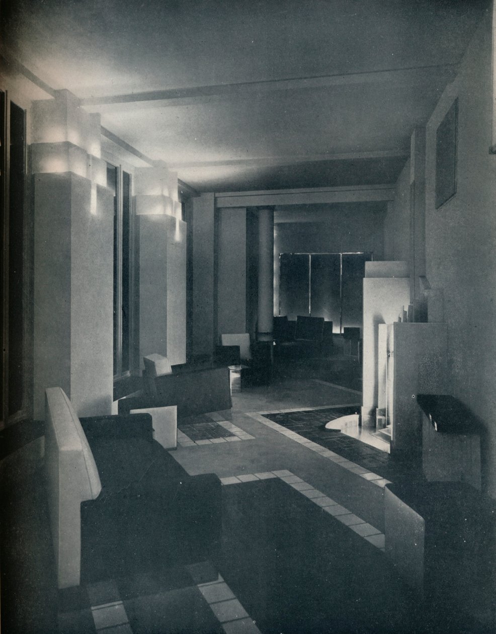 Interiør fra 1930-tallet med moderne belysning, 1930 av Unbekannt