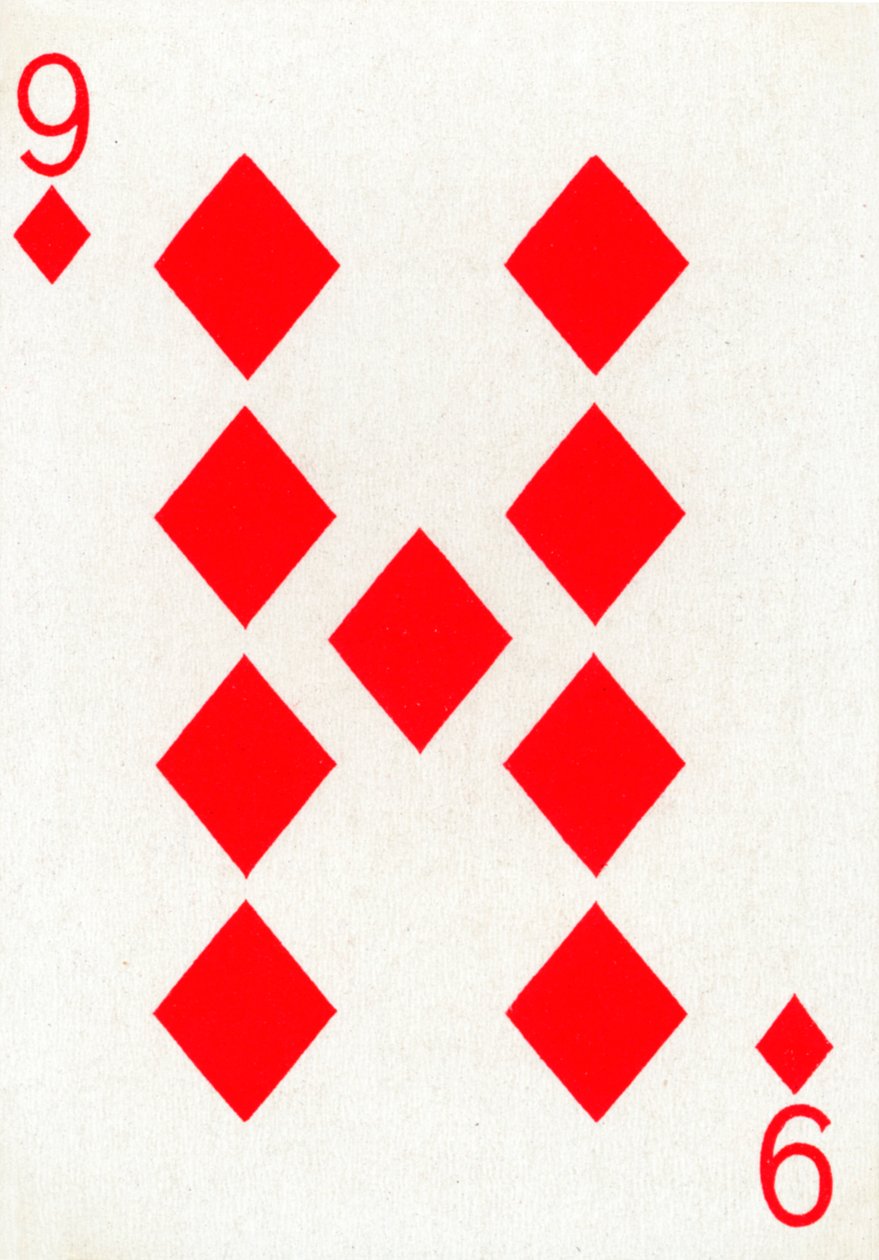 9 av diamanter fra en kortstokk med Goodall & Son Ltd.-spillekort, c1940 av Unbekannt