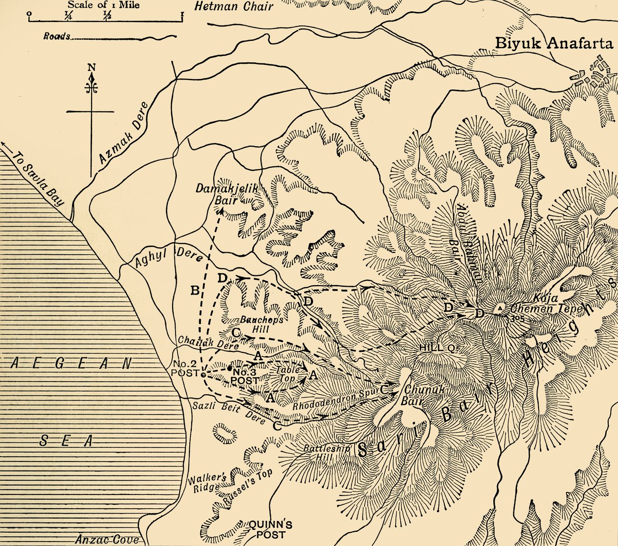 ANZAC fremrykk, Gallipoli-halvøya, første verdenskrig, 1915, c1920. av Unbekannt
