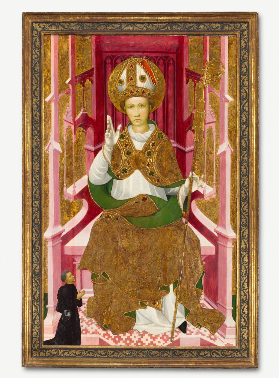 En biskopshelgen med en donor Saint Louis av Toulouse, tidlig på 1400-tallet. av Unbekannt