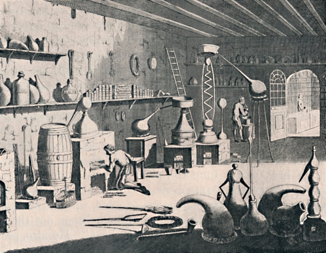 Et kjemisk laboratorium i 1747, 1747, 1904 av Unbekannt