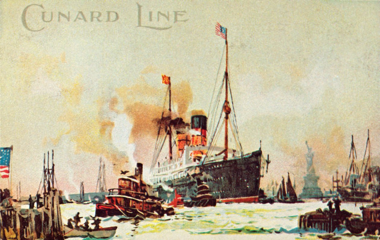 En Cunard occean rutebåt går inn i North River, New York City, USA, c1900. av Unbekannt