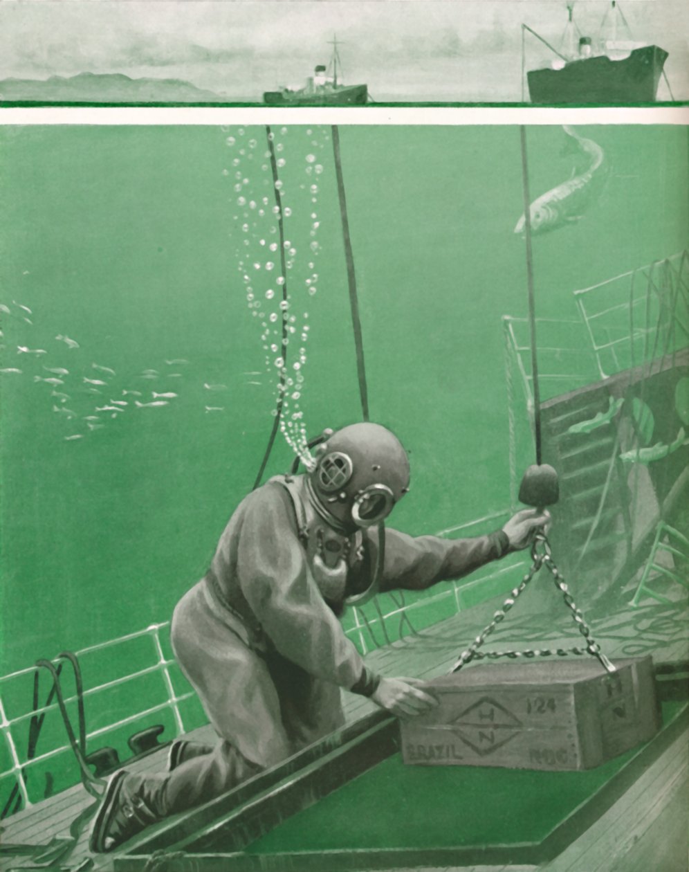 En dykker som arbeider under enormt press, 1935 av Unbekannt
