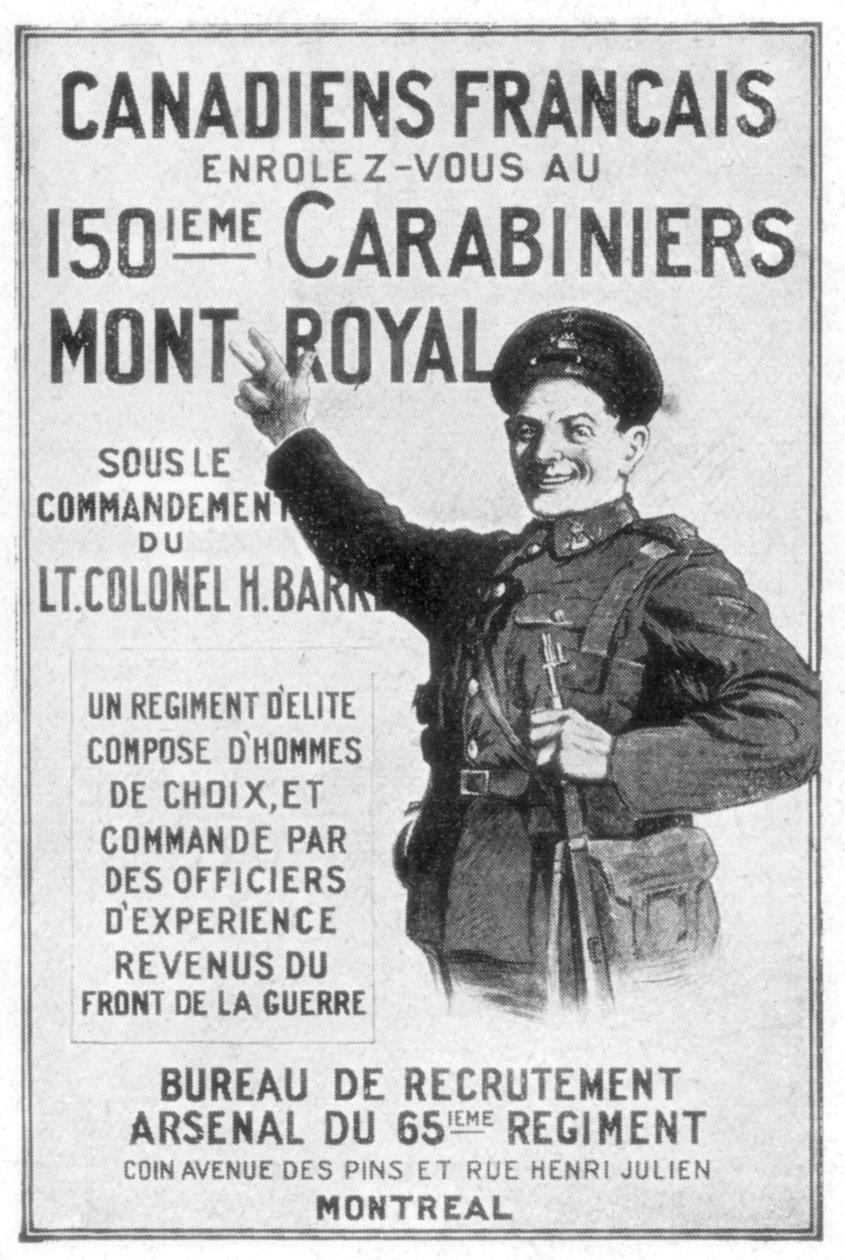 En rekrutteringsplakat for den franske kanadisk hæren, 1914 av Unbekannt