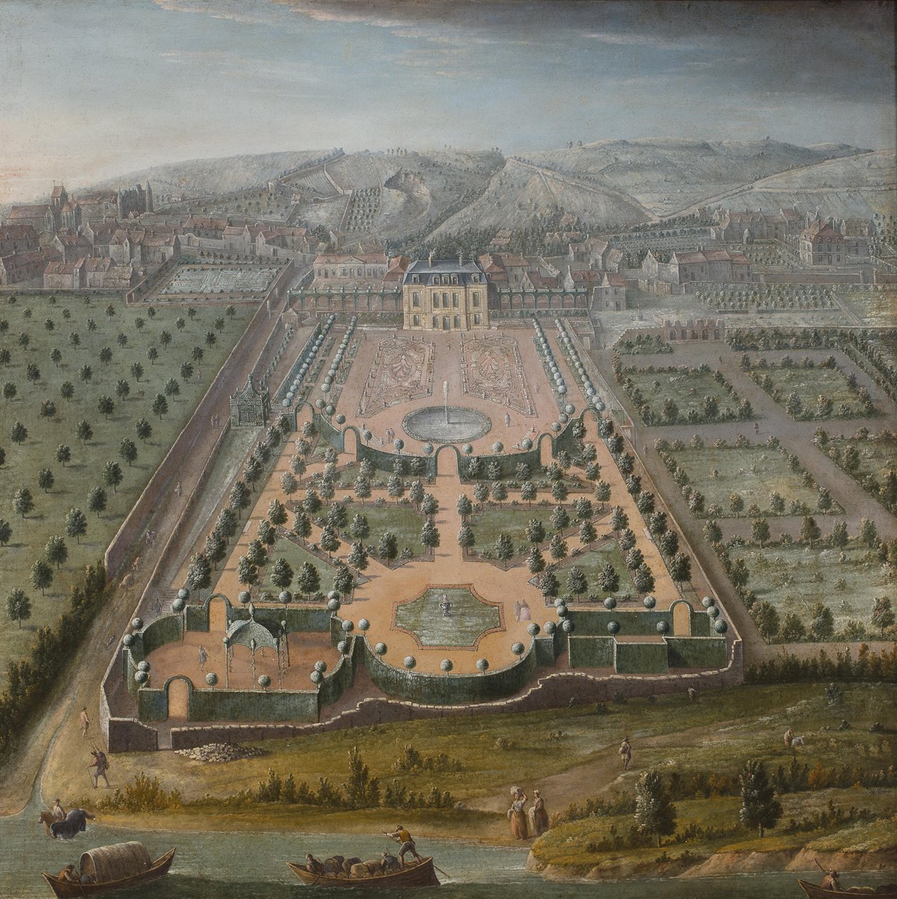 En fransk eiendom, olje på lerret, 131 x 130 cm; Fransk skole, tidlig på 1700-tallet av Unbekannt