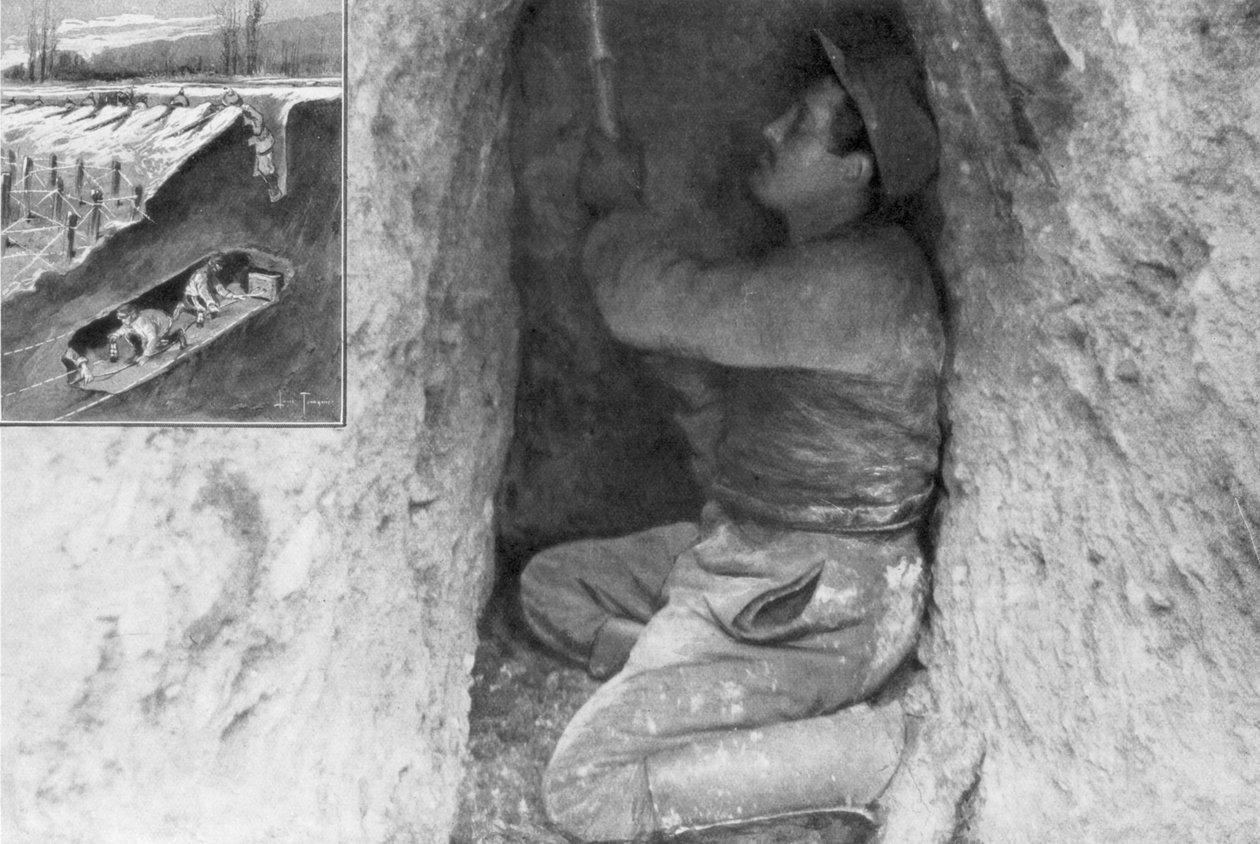 En fransk sapper graver en tunnel for å plassere en mine under fiendens linjer, Frankrike, 1915 av Unbekannt