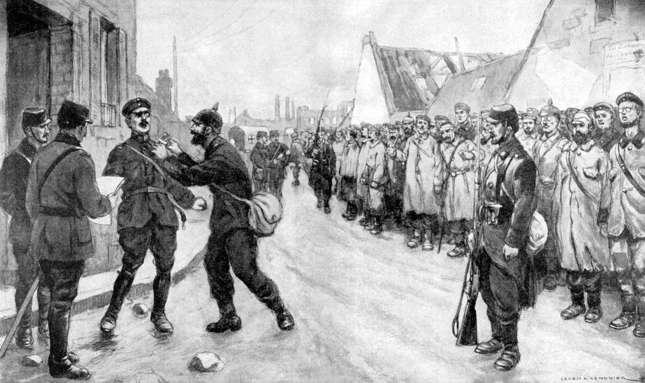 En tysk fange våger å angripe en offiser, Frankrike, første verdenskrig, 1915 av Unbekannt