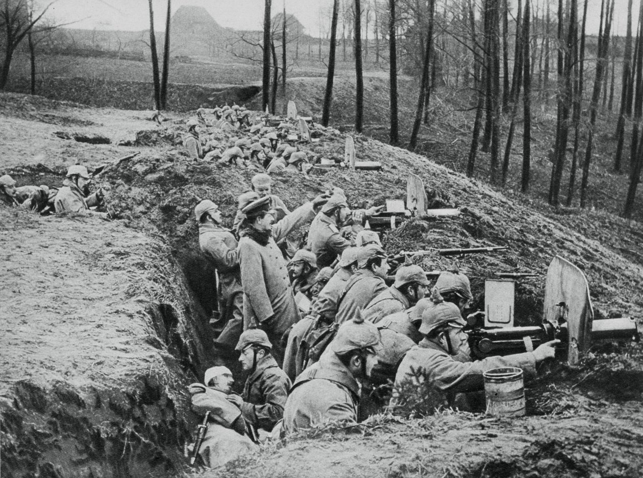 Et tysk kompani med maskingevær under slaget ved Darkehmen, Russland, første verdenskrig, 1915 av Unbekannt
