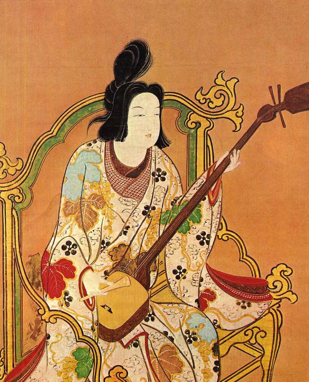 A Girl Playing a Shamisen, andre halvdel av 1600-tallet. av Unbekannt