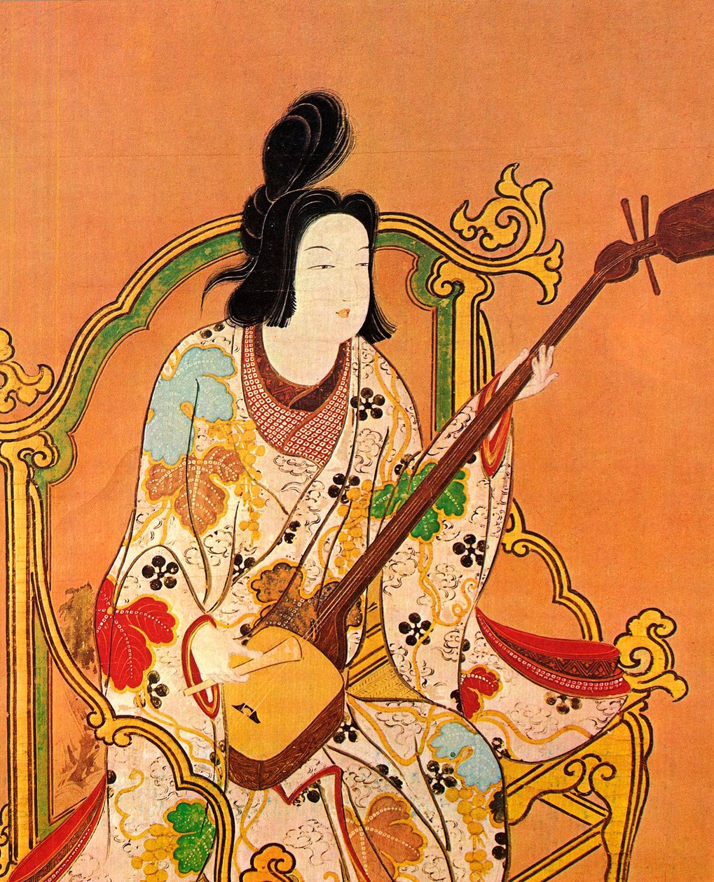 A Girl Playing a Shamisen, andre halvdel av 1600-tallet. av Unbekannt