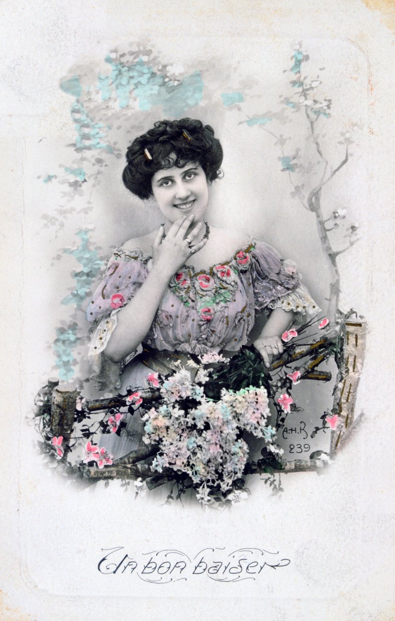 Et godt kyss, fransk postkort, c1900 av Unbekannt
