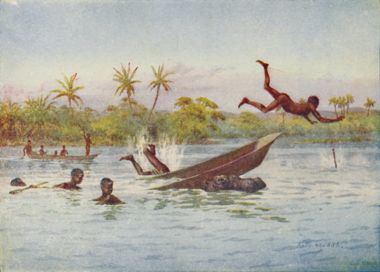 En flodhestjakt i Sentral-Afrika, 1924 av Unbekannt