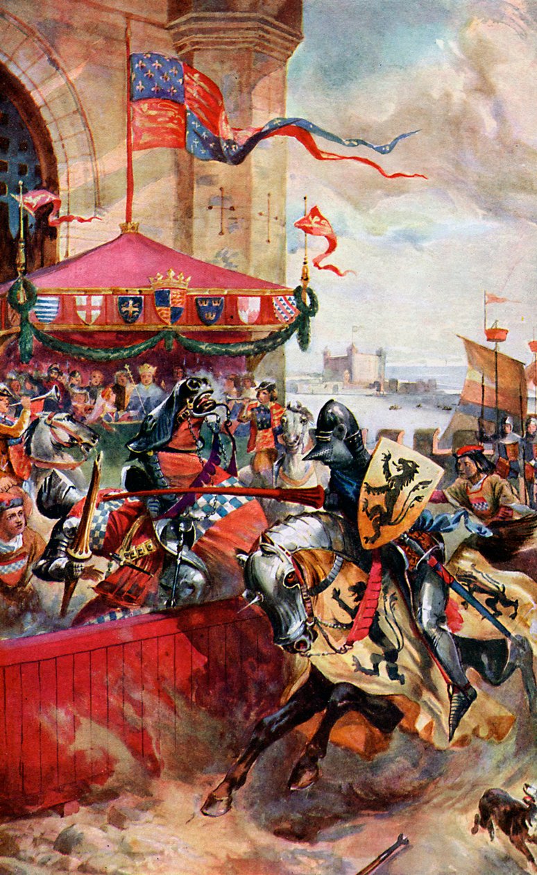 A Joust on London Bridge, 1390, c1920 av Unbekannt