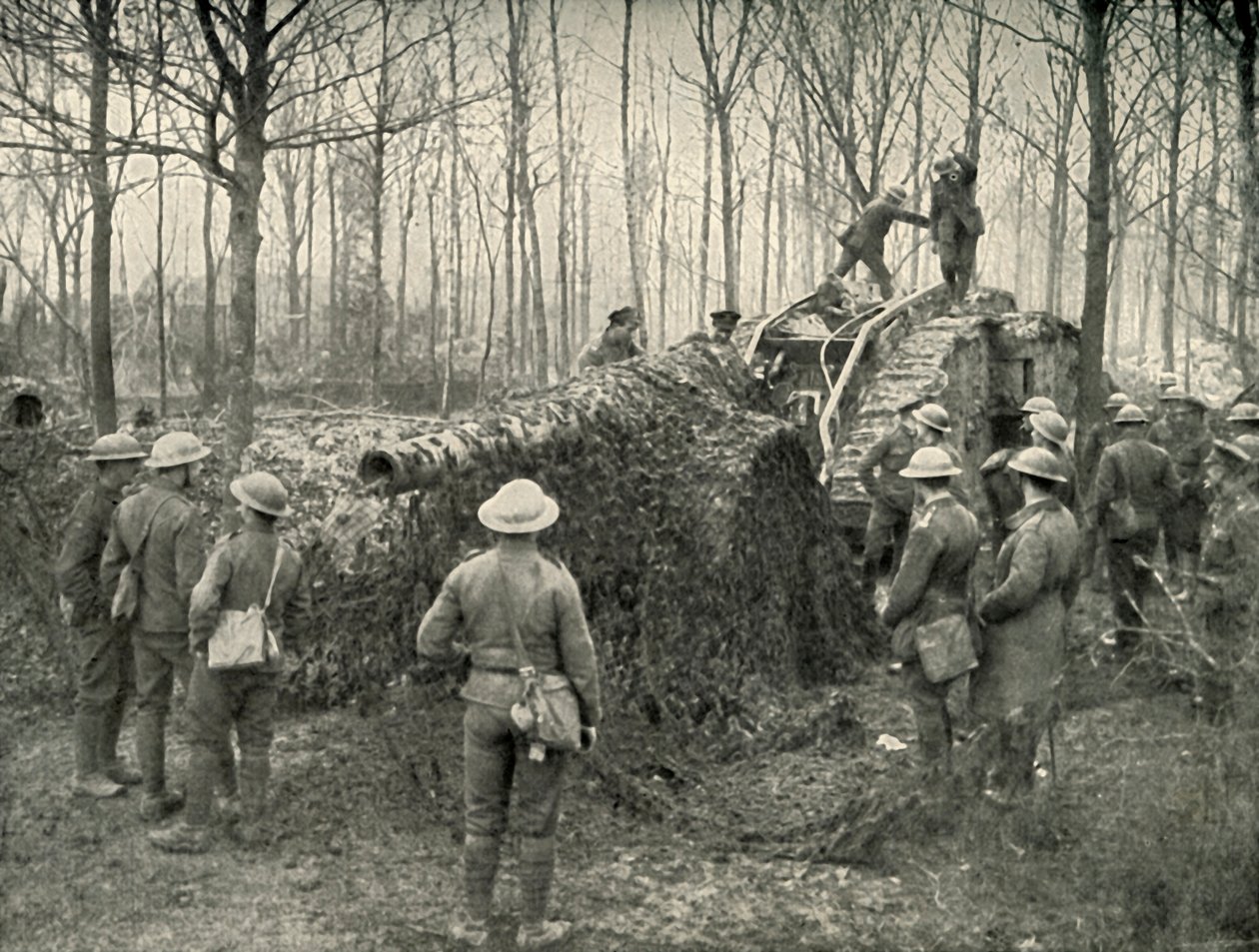 Et landskip som bringer inn under kamuflasje en 5.9 tysk marinepistol, 1919. av Unbekannt