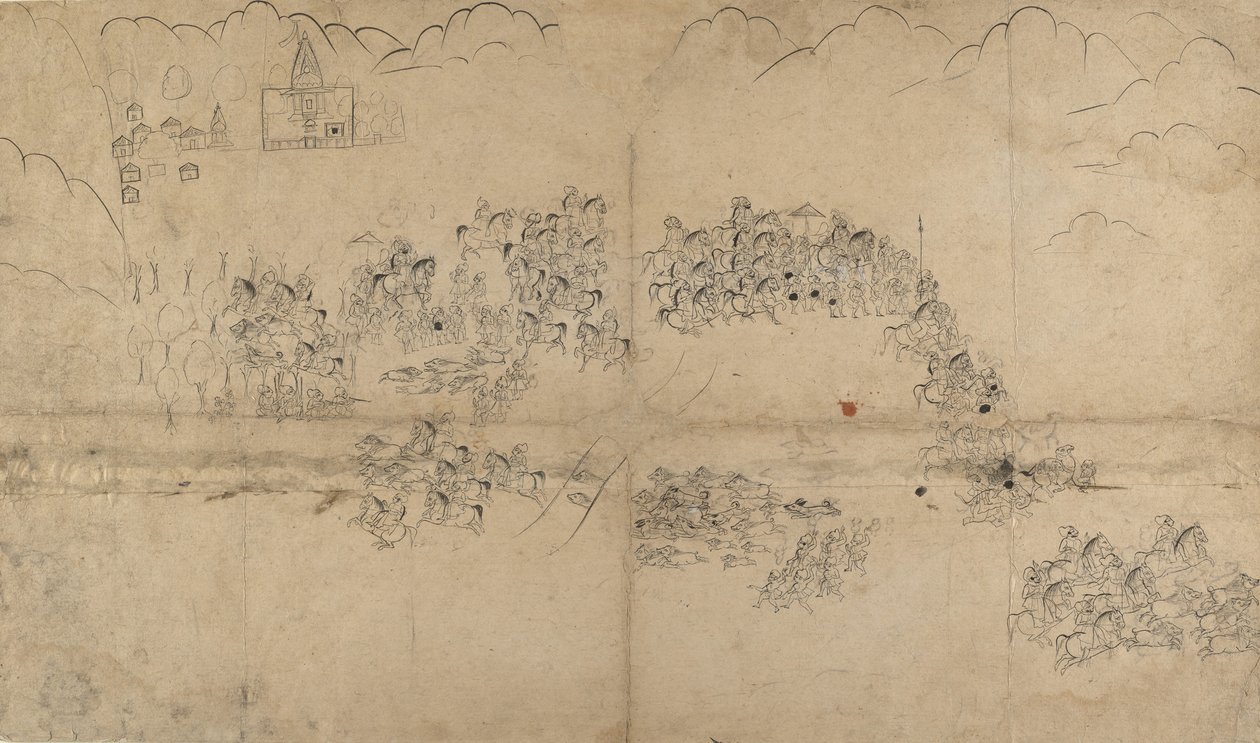 A Maharana and His Retinue Hunting Boar, tidlig på 1700-tallet. av Unbekannt