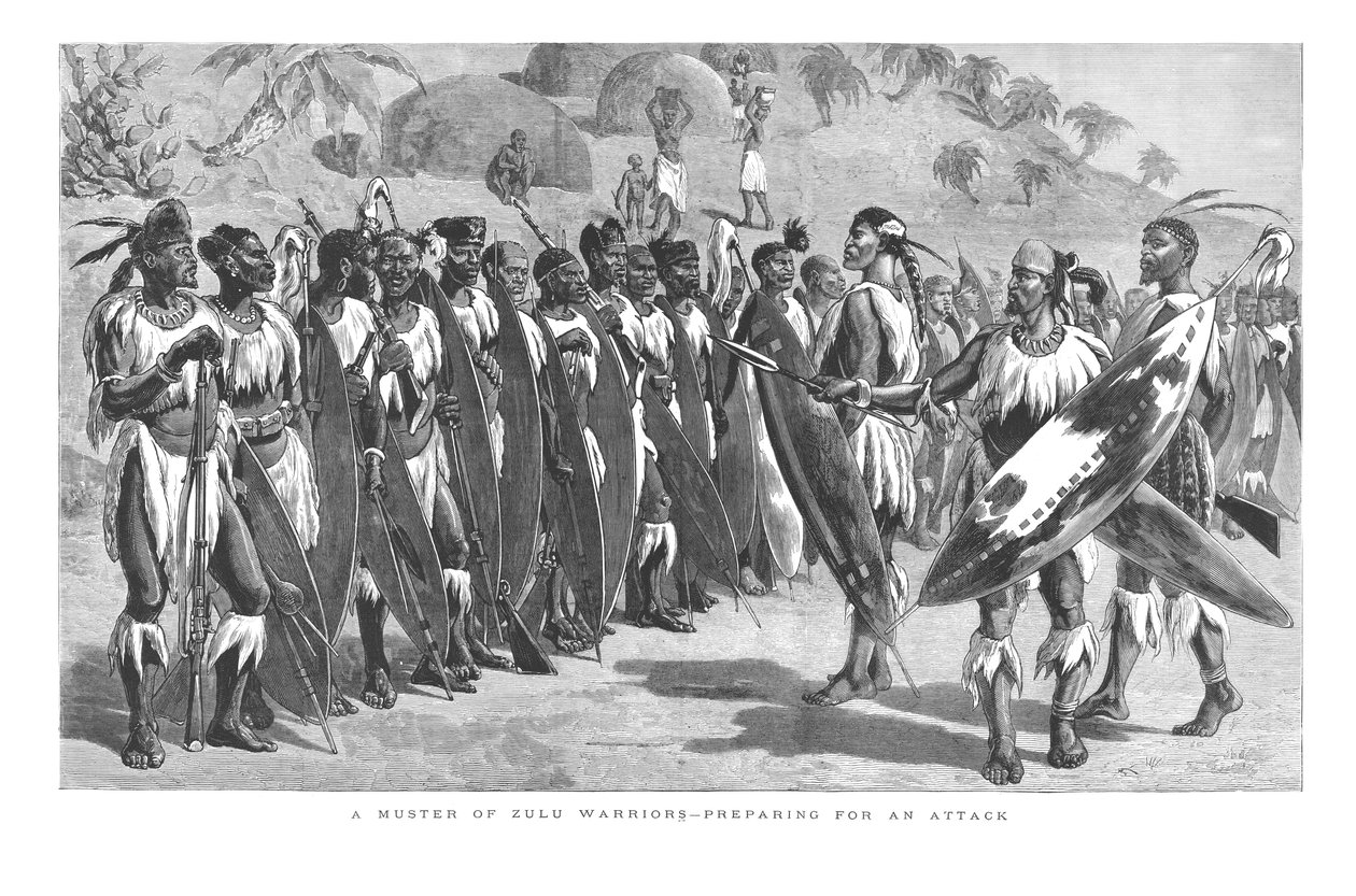 A Muster of Zulu Warriors - Forbereder seg på et angrep., 1879 av Unbekannt