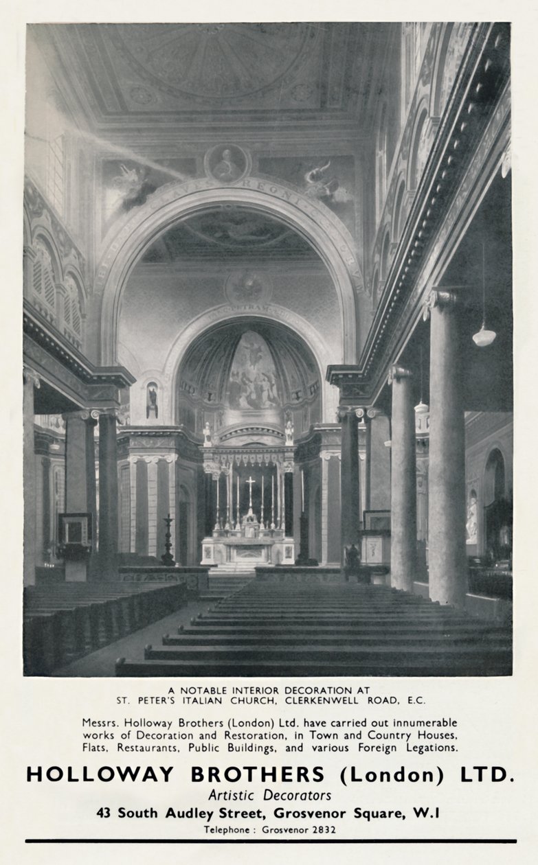 En bemerkelsesverdig interiørdekorasjon ved St. Peters Italian Church, 1933 av Unbekannt