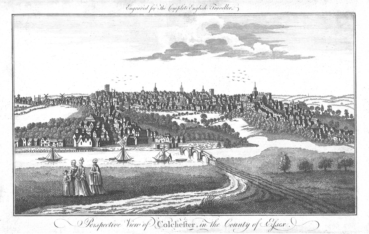 Et perspektivbilde av Colchester, i fylket Essex., c1742 av Unbekannt