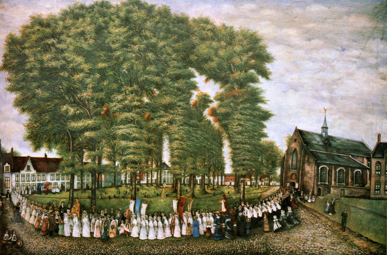 En prosesjon i Brugge på slutten av 1800-tallet, 1800-tallet av Unbekannt