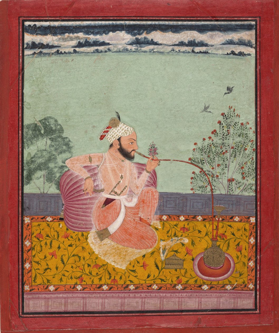 En Raja som røyker en vannpipe. Kota, 1690-1710, Metropolitan museum av Unbekannt