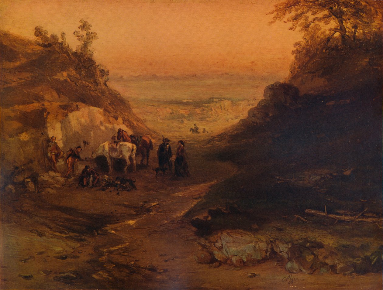 En steinete kløft, med figurer og hester, 1848, 1938 av Unbekannt