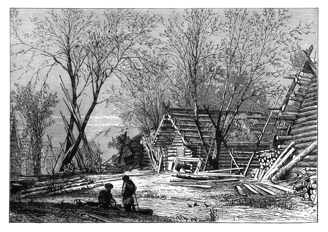 En russisk landsby ved bredden av Volga, ca 1890 av Unbekannt
