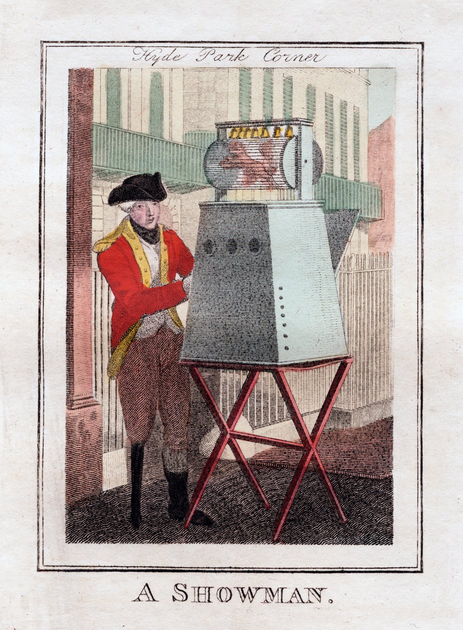 A Showman, Hyde Park Corner, London, 1805 av Unbekannt