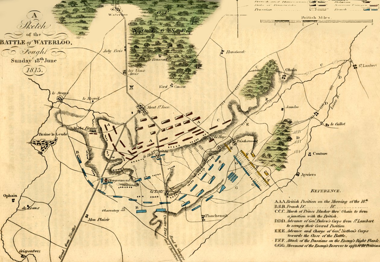 En skisse av slaget ved Waterloo, 18. juni 1815, 1816. av Unbekannt