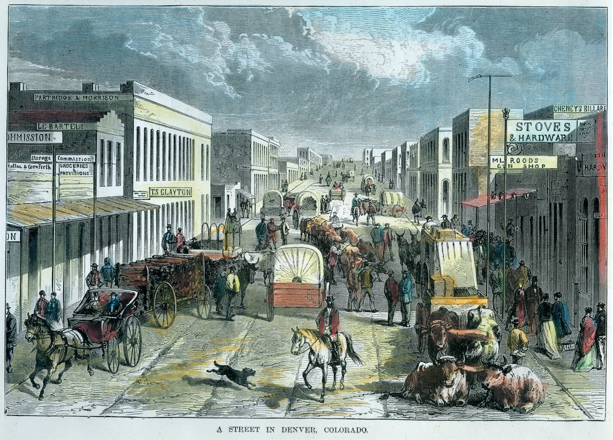 En gate i Denver, Colorado, USA, c1880 av Unbekannt