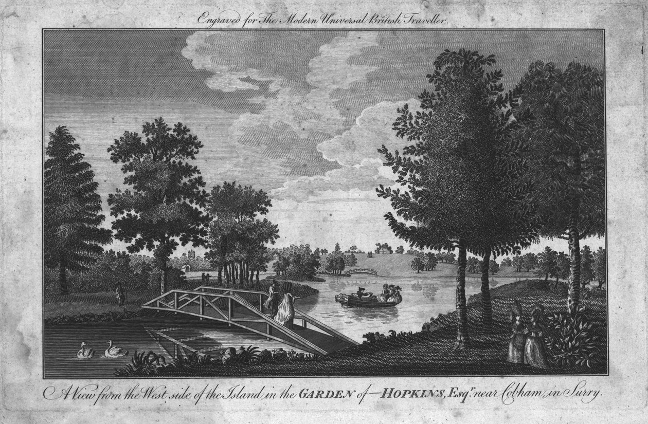 En utsikt over øya i hagen til Hopkins, Esqr. nær Cobham i Surrey., c1760 av Unbekannt