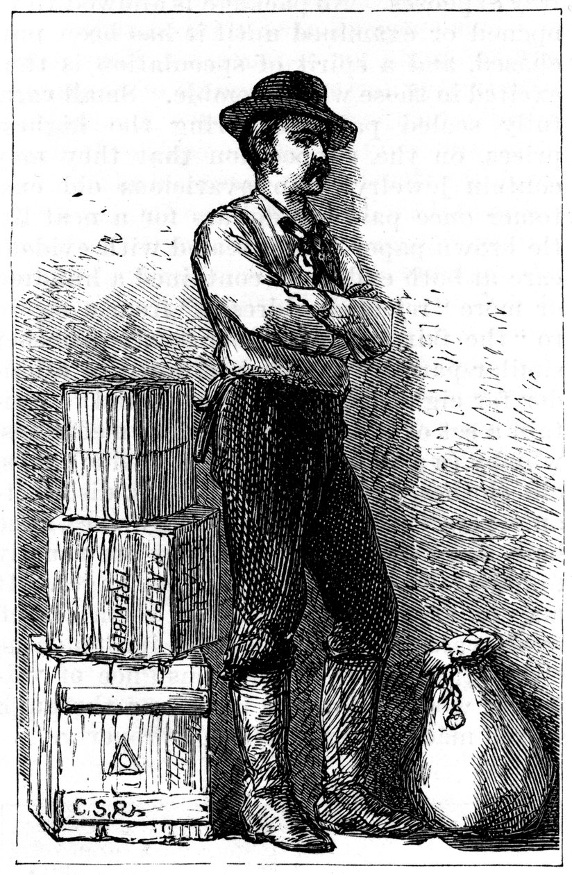 En Wells Fargo-budbringer fra deres ekspressleveringstjeneste via Isthmus of Panama, 1875 av Unbekannt