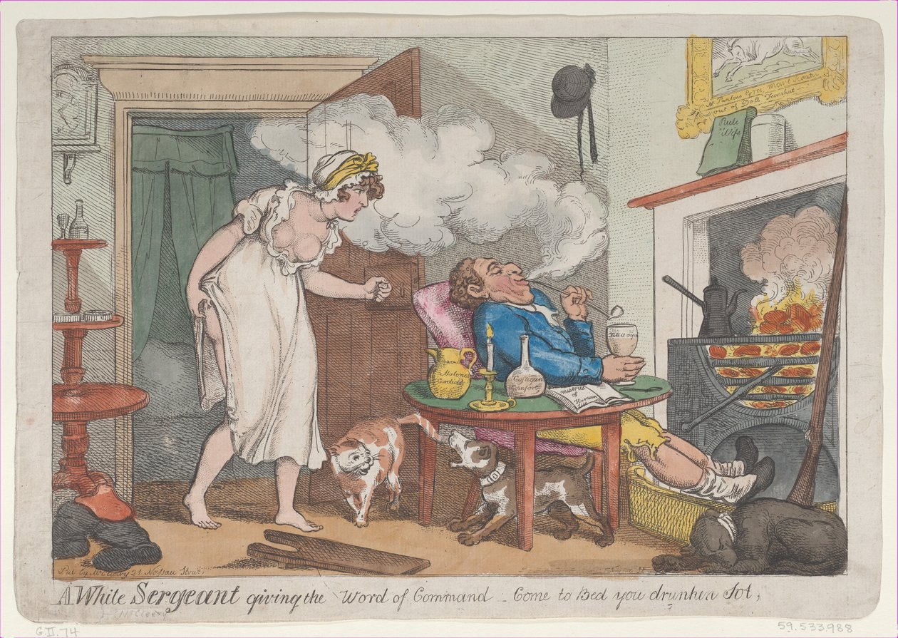 En hvit sersjant gir kommandoordet - Kom til sengs, du fulle sot, 2. mai..., 25. mai 1807. av Unbekannt