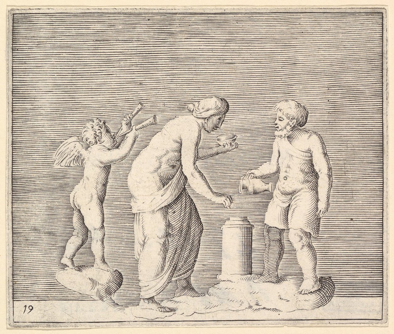 A Woman and Man Sacrificing in the Presence of Cupid, utgitt ca. 1599-1622. av Unbekannt