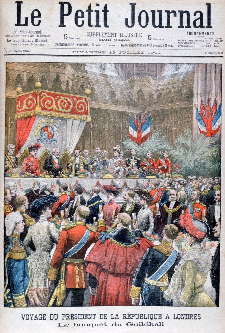 En bankett for den besøkende franske presidenten, Guildhall, London, 1903 av Unbekannt