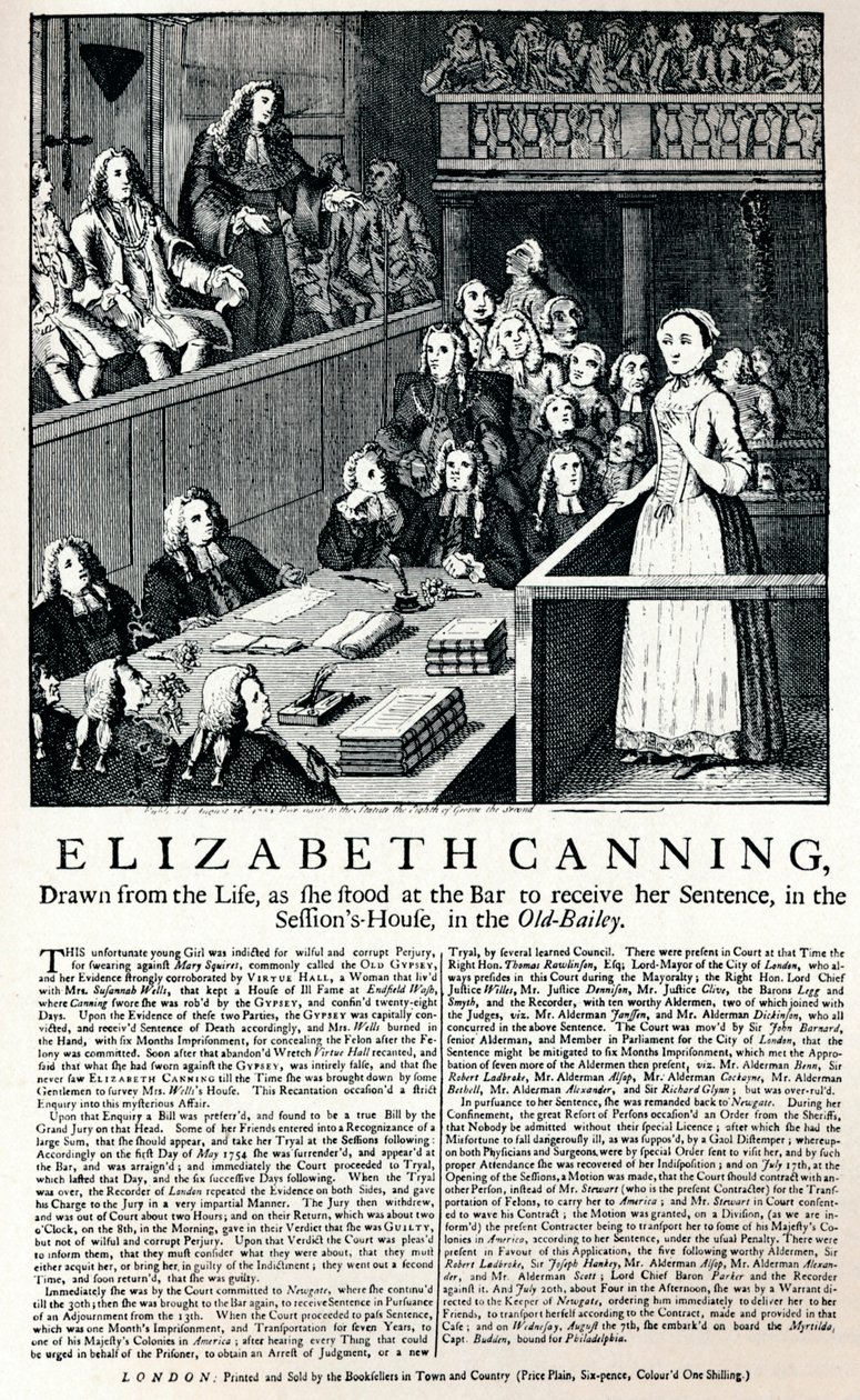 En bredside fra 1754 som rapporterte om saken om Elizabeth Canning, 1915 av Unbekannt