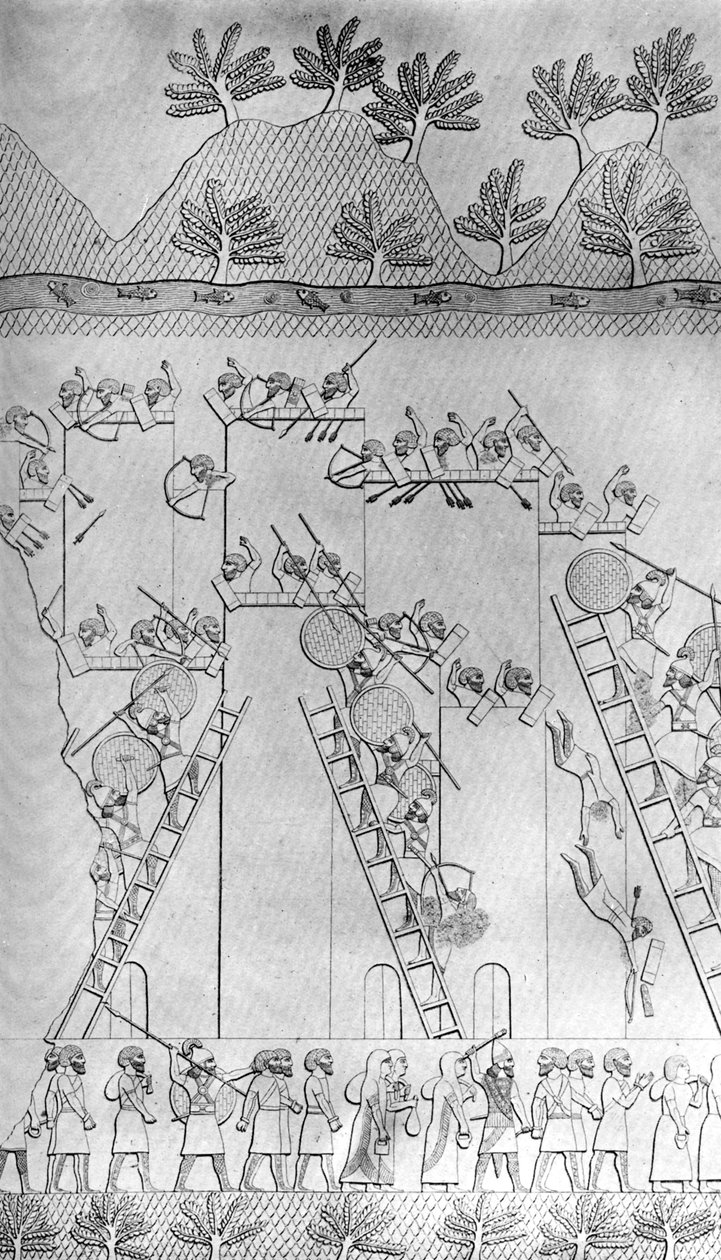 En by tatt ved angrep av assyrerne, c1853, c1900-1920 av Unbekannt