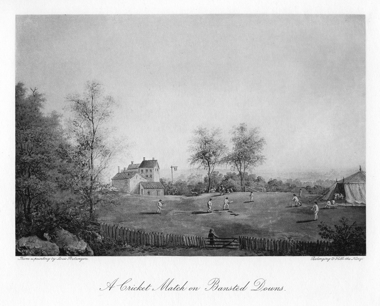 En cricketkamp på Banstead Downs, Surrey, 1800-tallet 1912 av Unbekannt