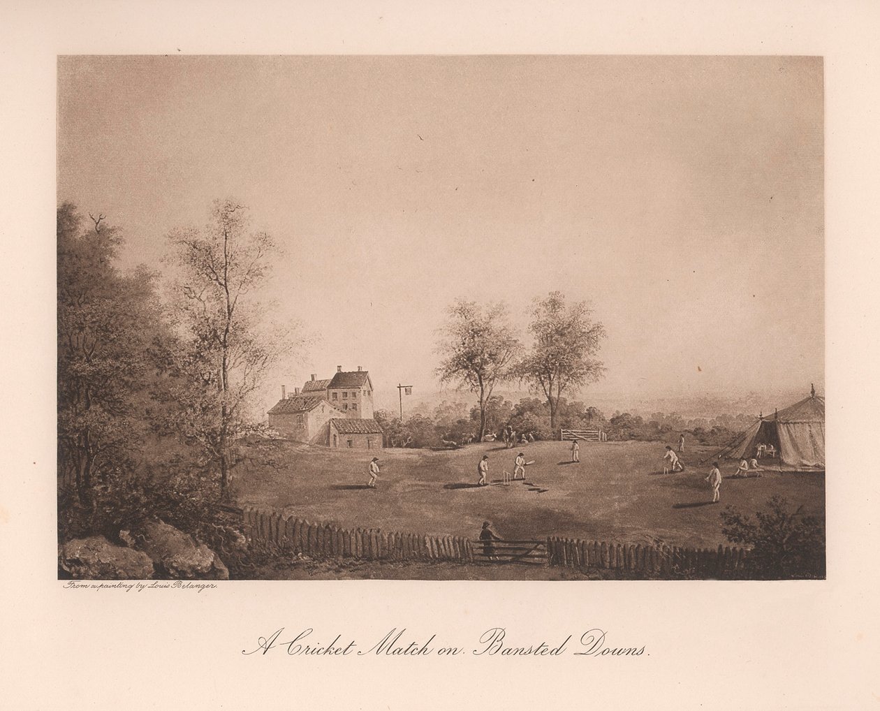 En cricketkamp på Banstead Downs, Surrey, 1800-tallet 1912 av Unbekannt