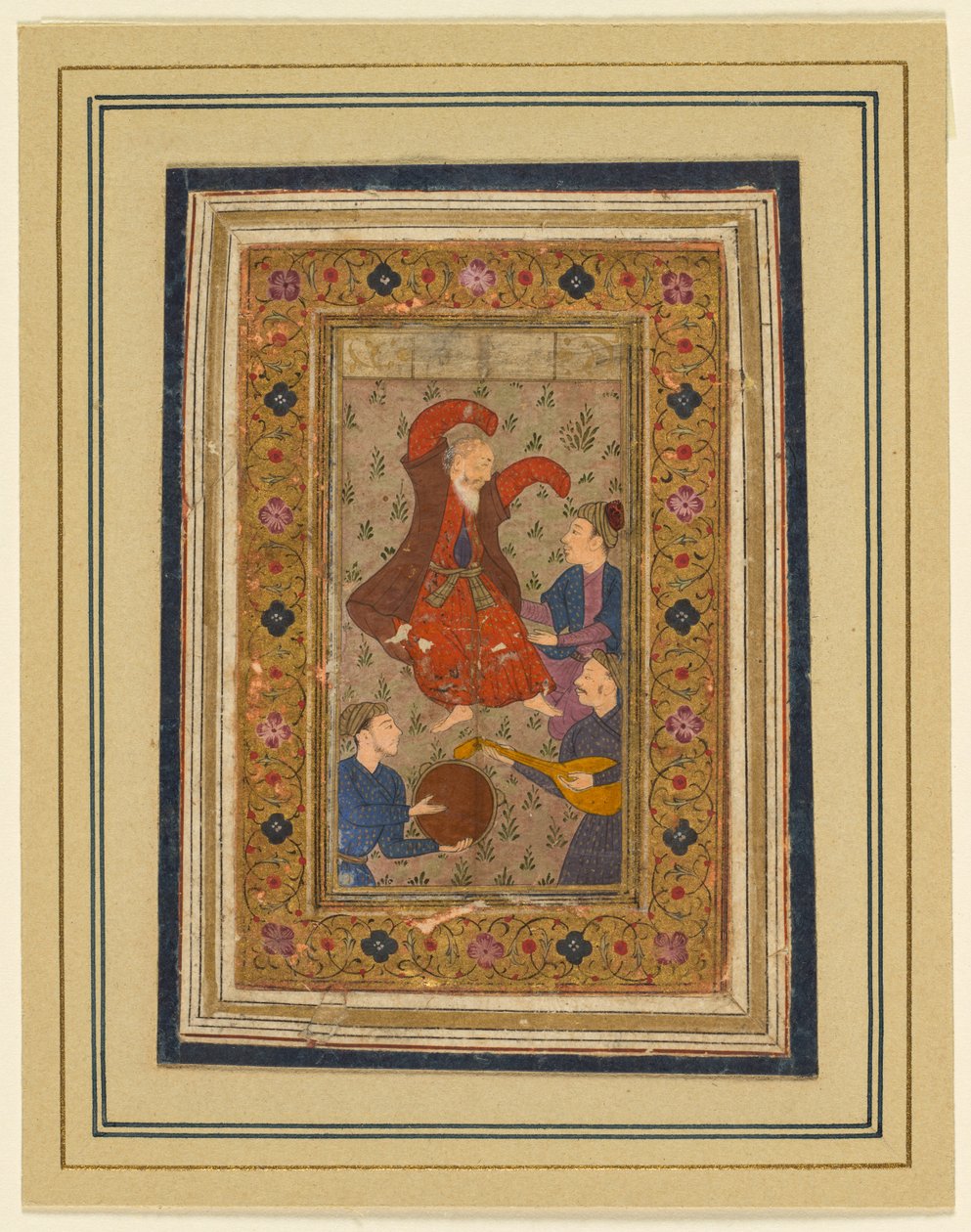 En dansende dervisj og tre musikere, persisk, 1555-1591, 1637. av Unbekannt
