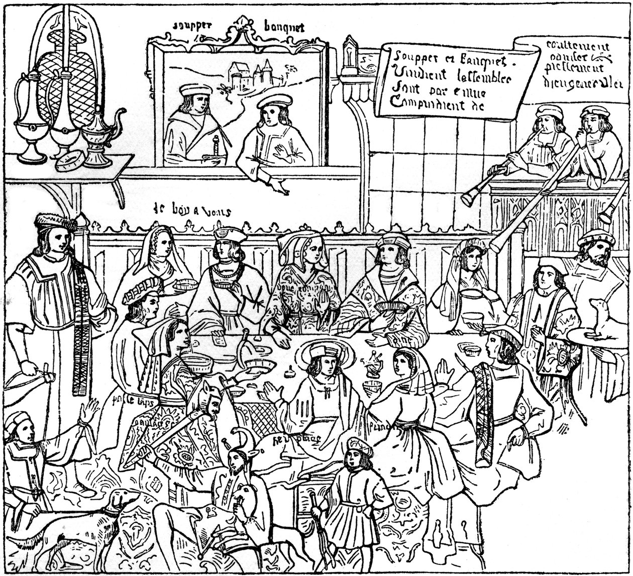 Et middagsselskap, sent på 1400-tallet, 1910 av Unbekannt
