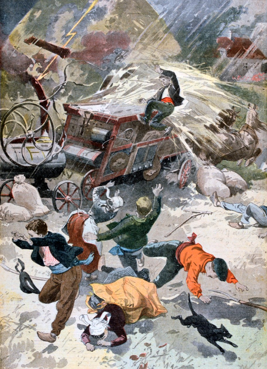 En jordbruksmaskin truffet av lynet, 1902 av Unbekannt