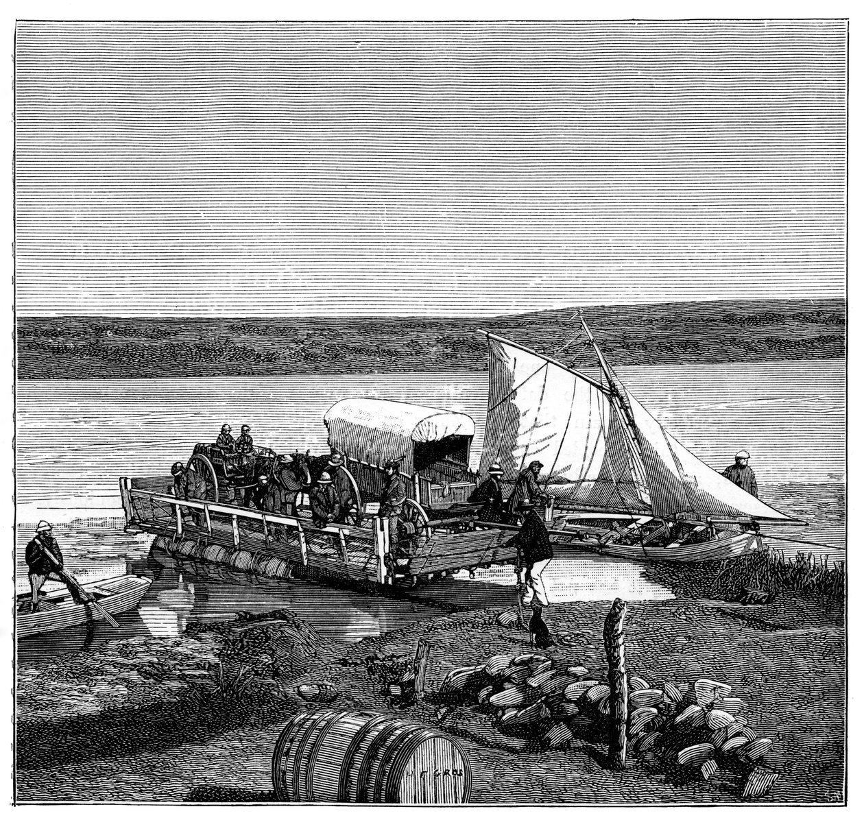 En ferge på Vaal-elven, Transvaal, Sør-Afrika, c1890 av Unbekannt