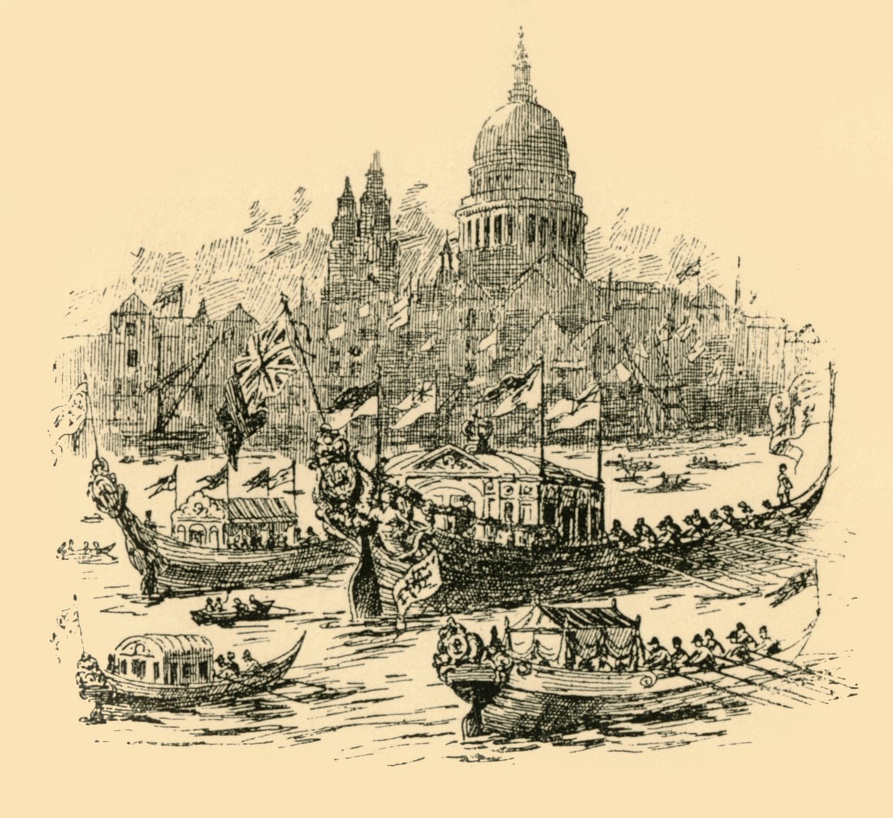 En storslått prosesjon av dekorerte lektere fra Whitehall til Limehouse, 1907. av Unbekannt