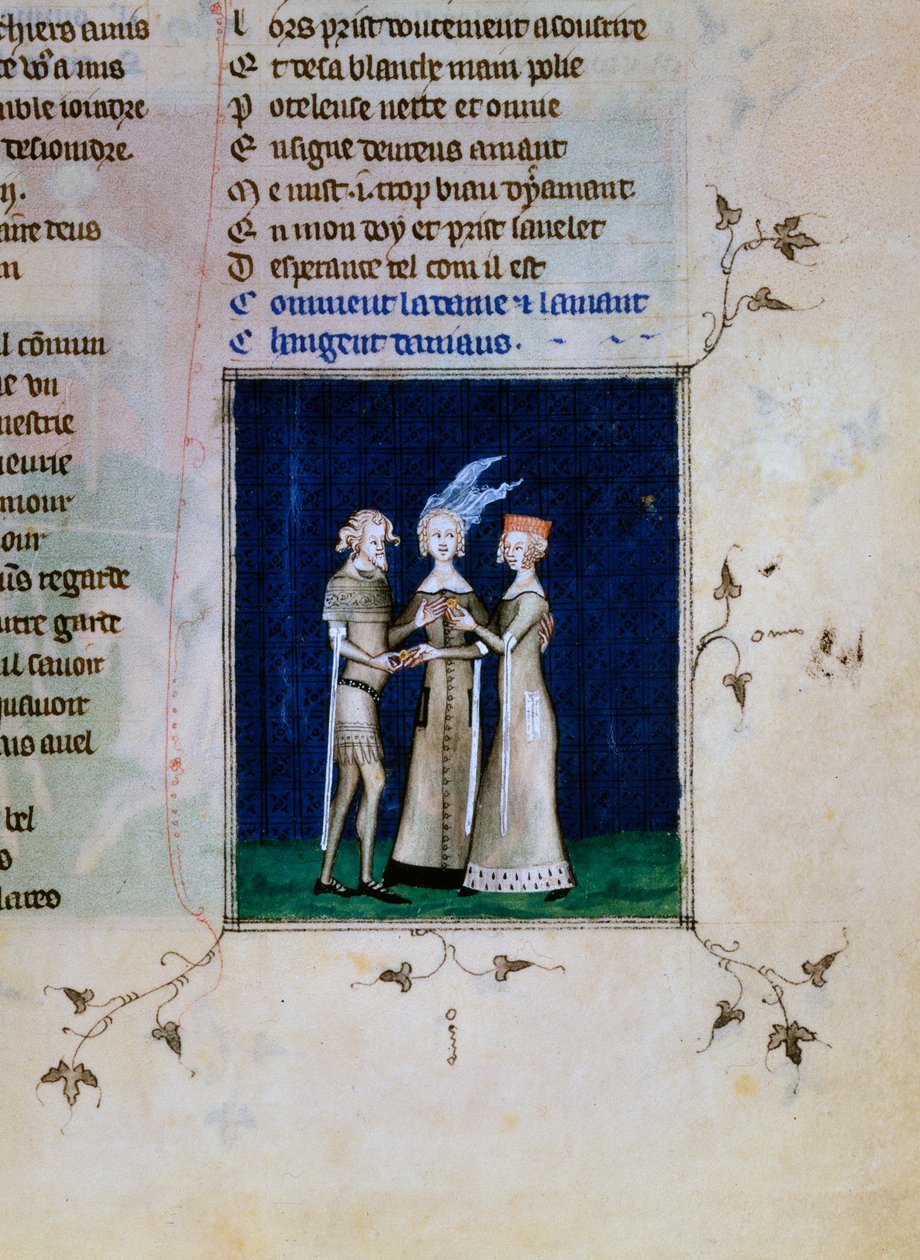 En ridder og en dame bytter ringer, c1350 av Unbekannt