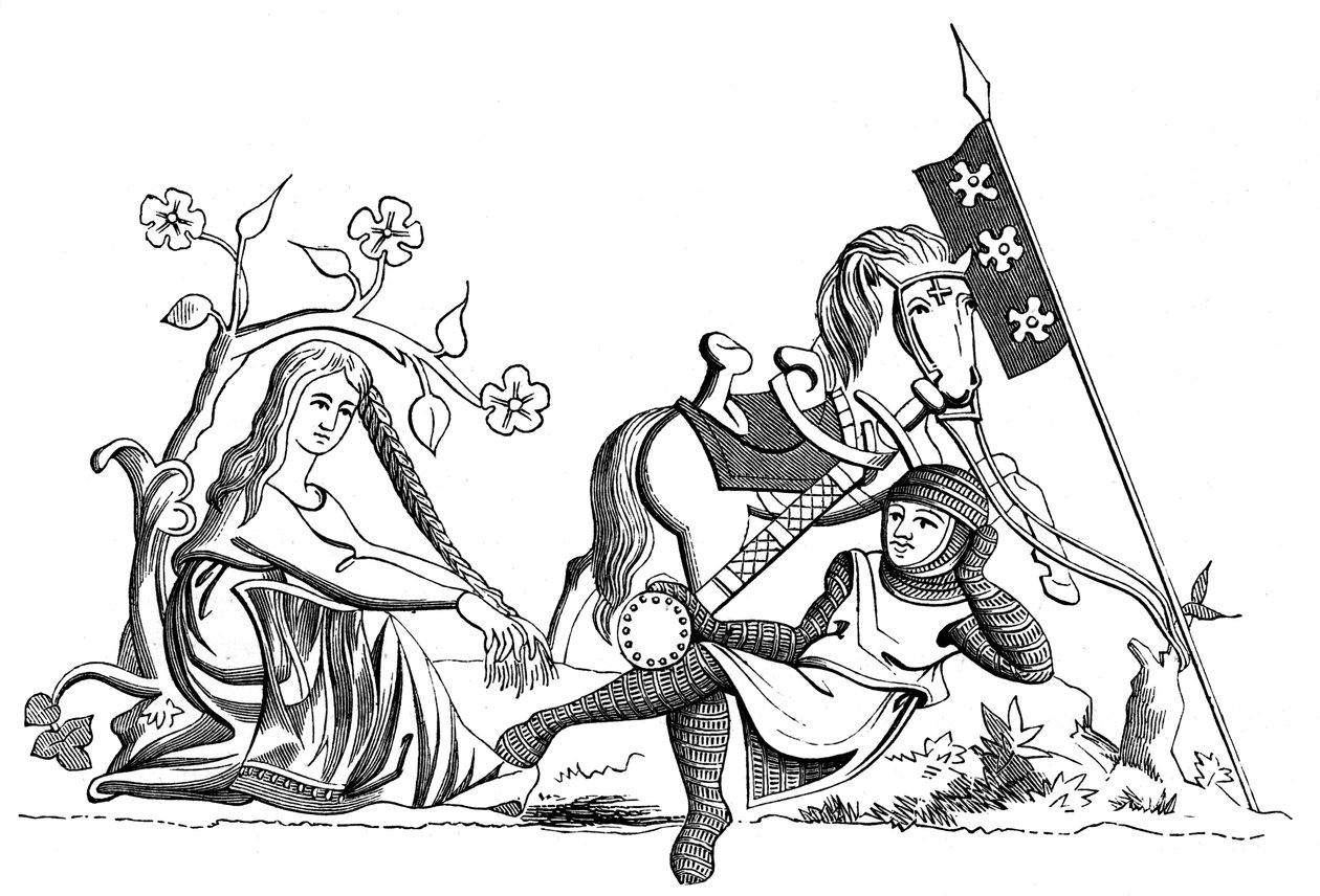 En ridder og en jomfru, 1200-tallet 1849 av Unbekannt
