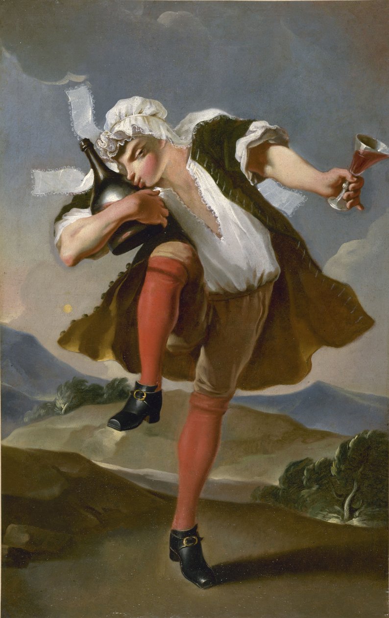 Til høyre flaske. Skilt til en vinhandler, mellom 1780 og 1800. av Unbekannt