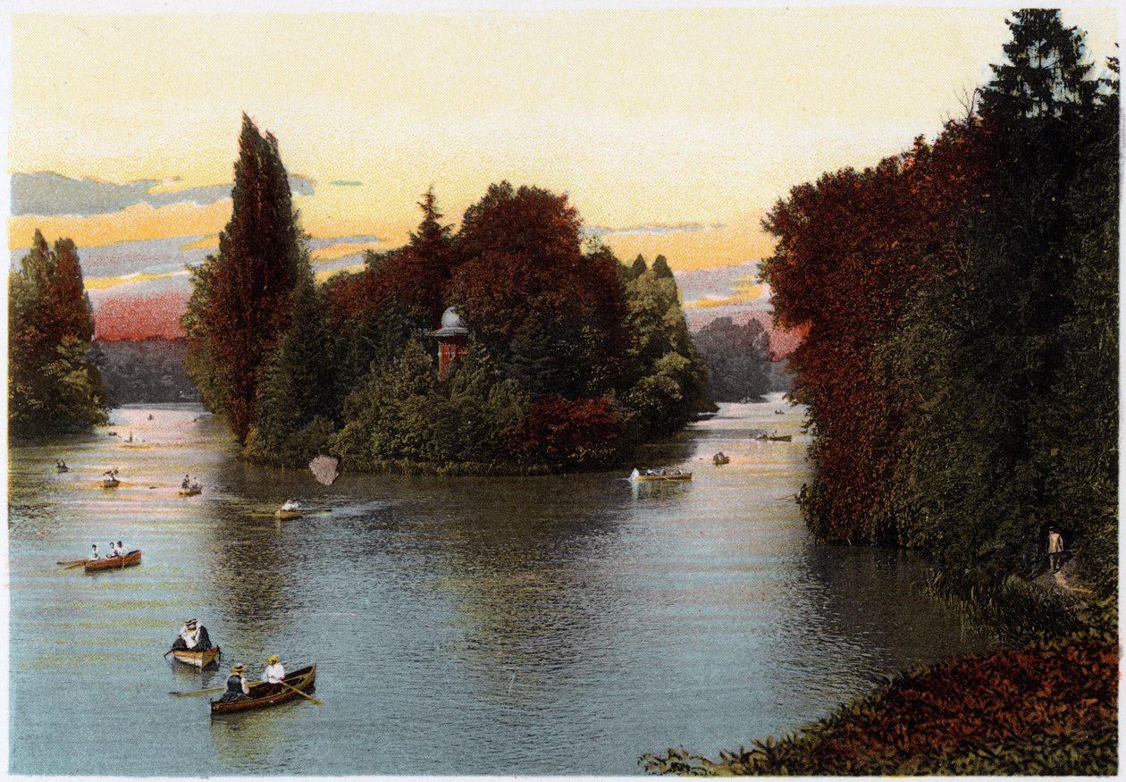 En innsjø i Bois de Boulogne, Paris, ca 1900 av Unbekannt