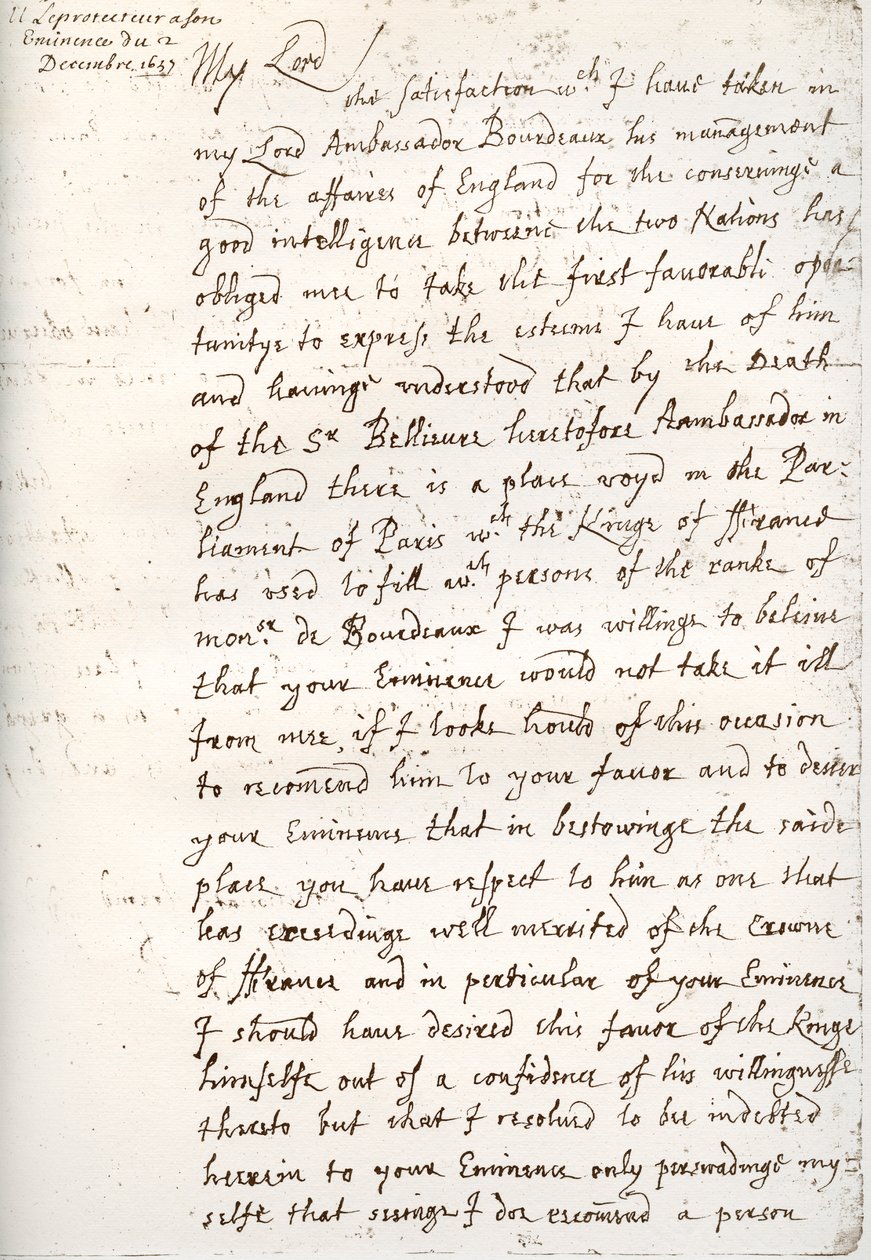 Et brev av Oliver Cromwell til kardinal Mazarin, 4. desember 1657, 1899 av Unbekannt