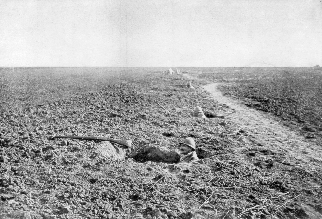 En linje med franske infanteri-revehull, 1918 av Unbekannt