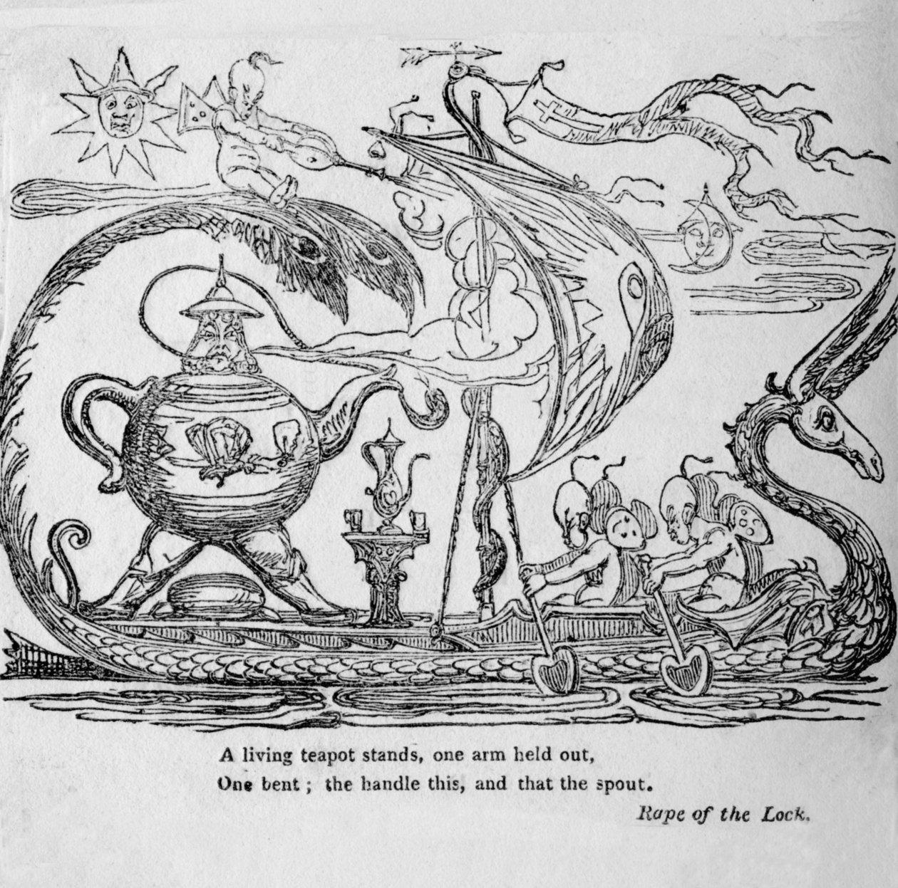 En levende tekanne står, en arm holdt ut, en bøyd, håndtaket dette, og at tuten, c1820. av Unbekannt